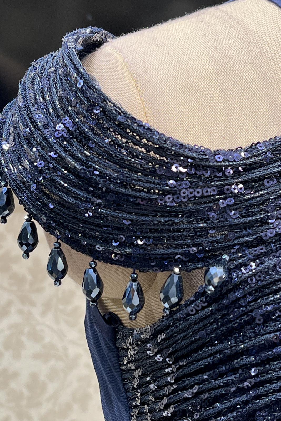 Navy Blue Sequins and Beads work Bridal and Partywear Gown - Seasons Chennai