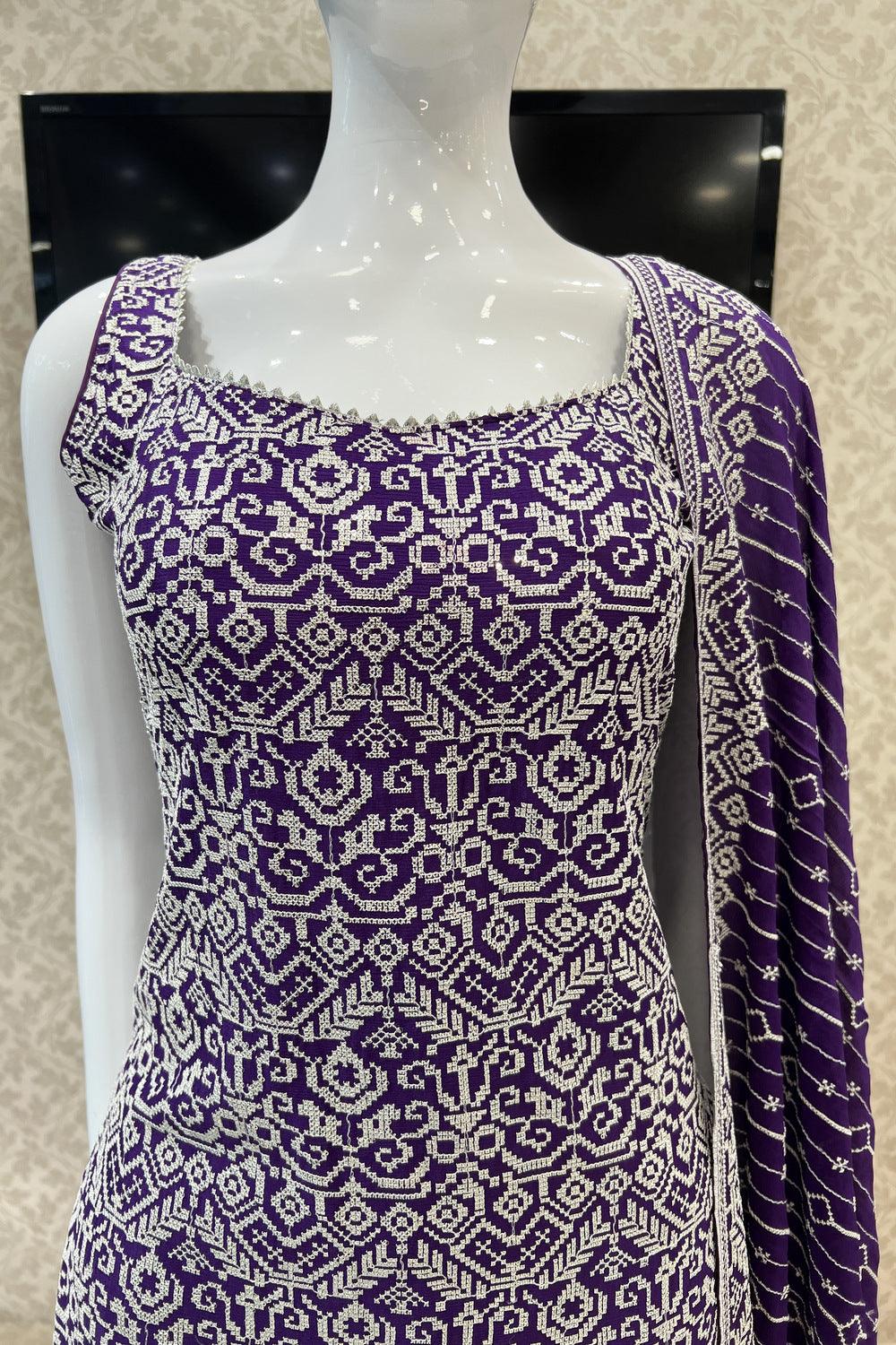 Purple Sequins and Thread work Sharara Salwar Suit - Seasons Chennai