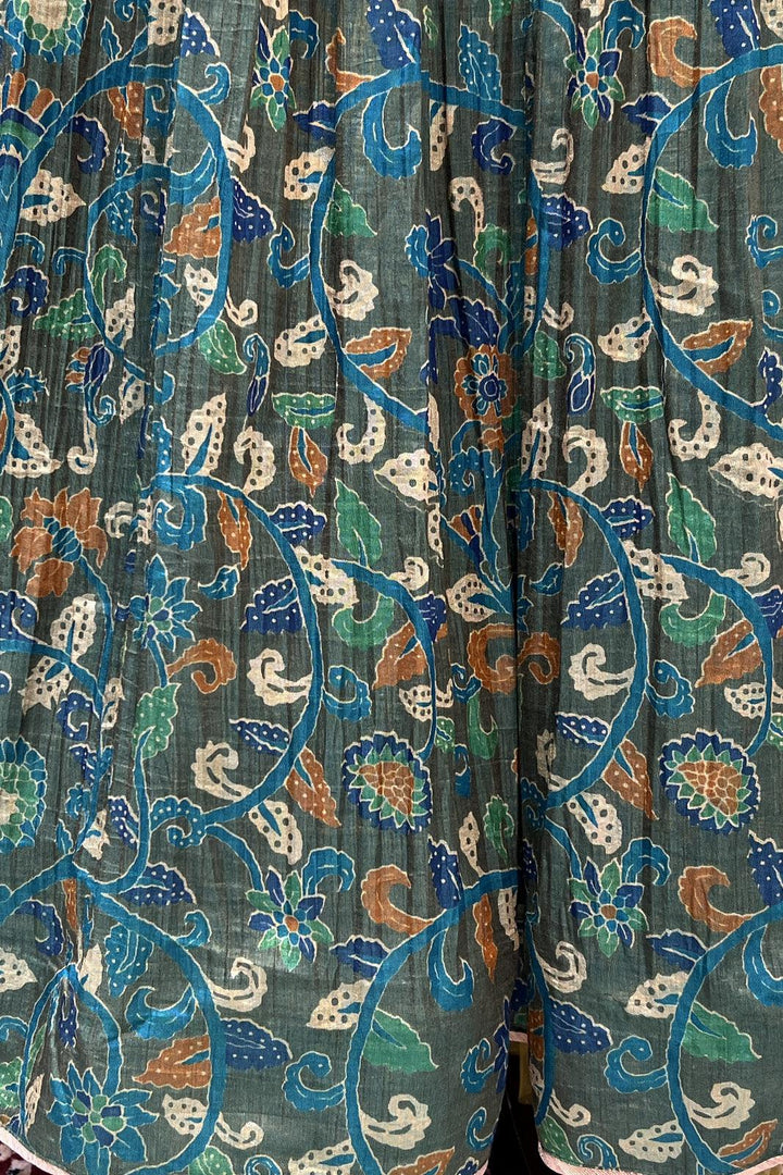 Green Zardozi, Pearl and Mirror work with Kalamkari Print Floor Length Anarkali Suit - Seasons Chennai