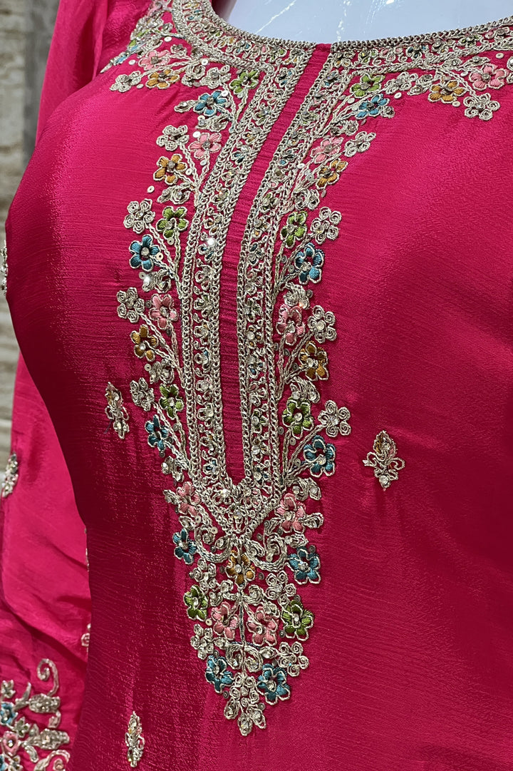 Pink Zari, Stone and Thread work Palazzo Salwar Suit