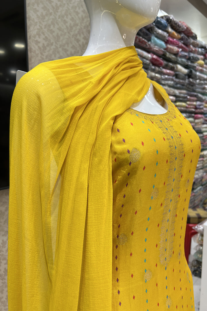 Yellow Banaras work Straight Cut Salwar Suit