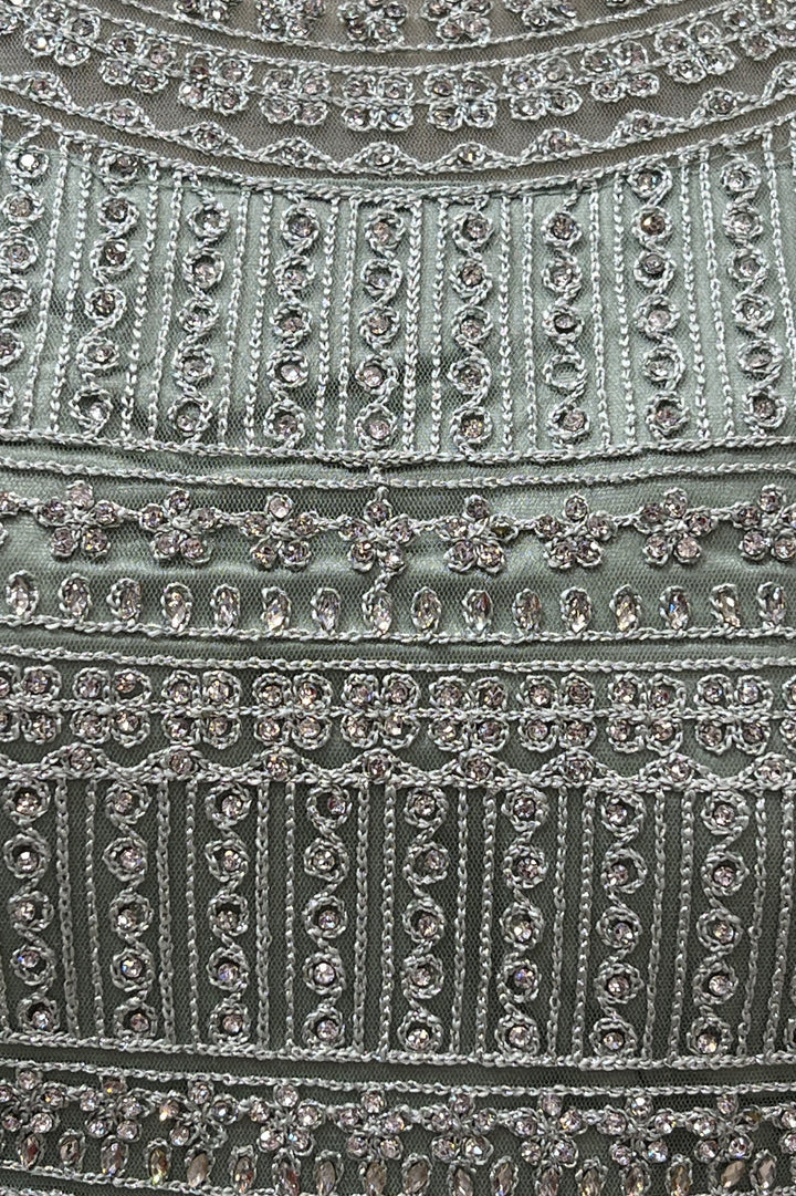Pista Green Zari Thread and Stone work Floor Length Anarkali Suit