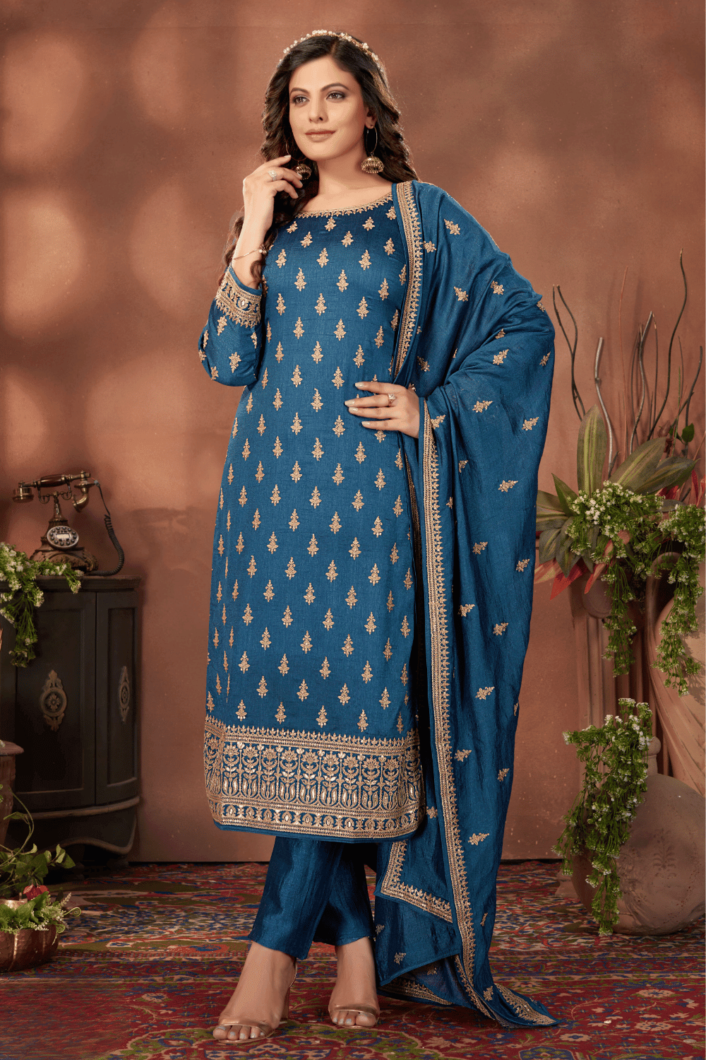 Teal Blue Peplum Top and Salwar Suit Set
