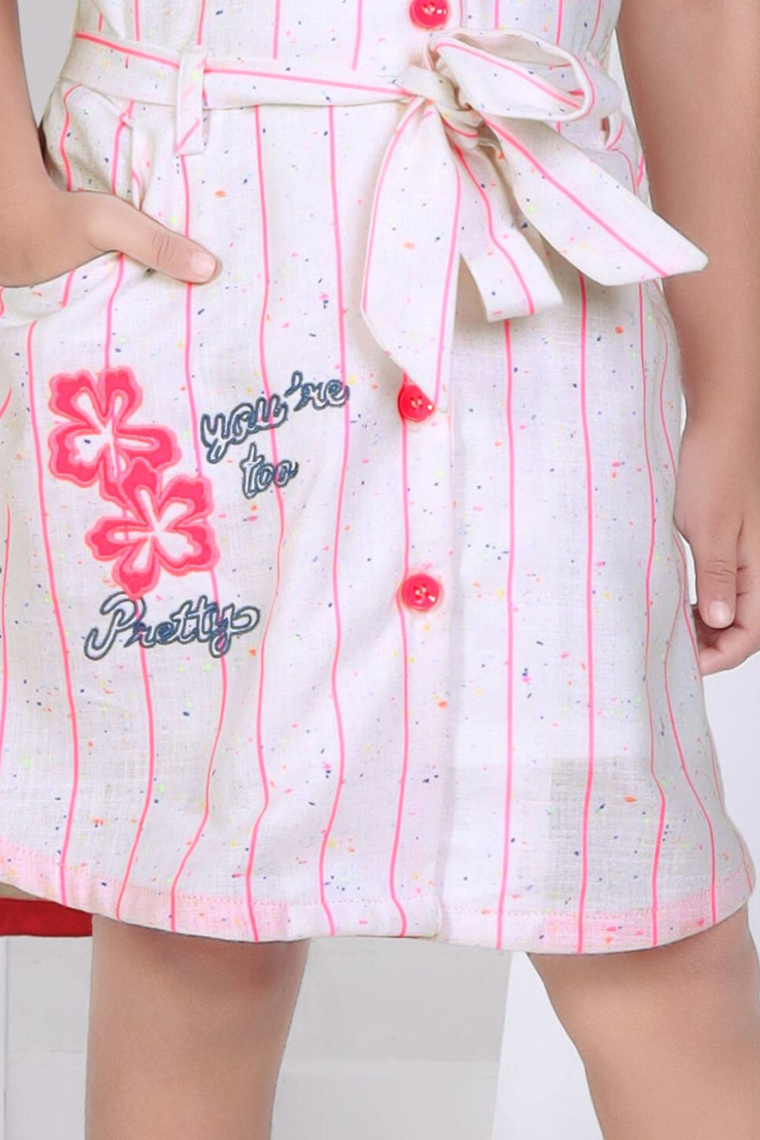 White with Pink Printed Short Frock For Girls
