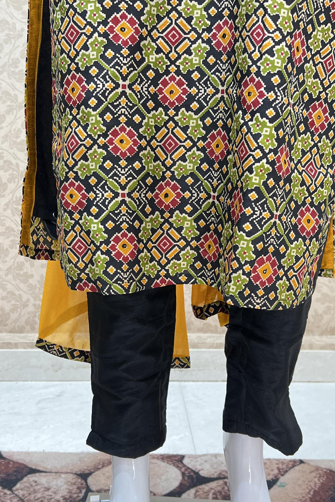 Black Beads, Sequins, Thread and Zari work with Patola Print Straight Cut Salwar Suit - Seasons Chennai