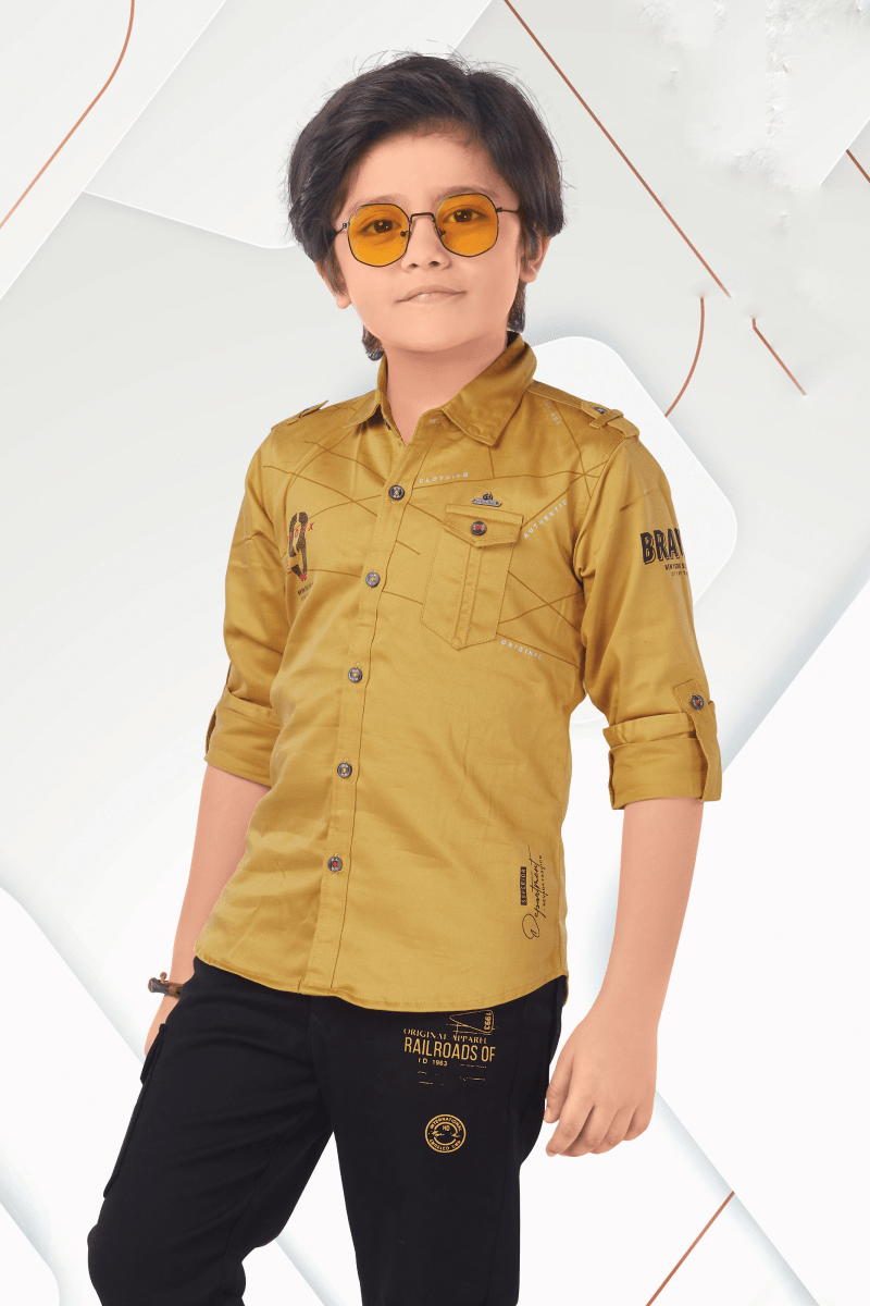 Mustard with Black Casual wear Pant and Shirt Set for Boys - Seasons Chennai