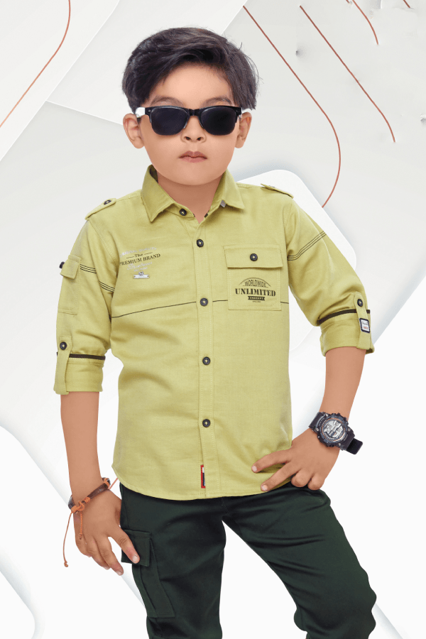Green with Black Casual wear Pant and Shirt Set for Boys - Seasons Chennai