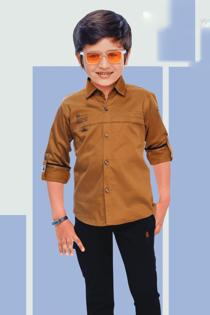 Mustard with Black Casual wear Pant and Shirt Set for Boys - Seasons Chennai
