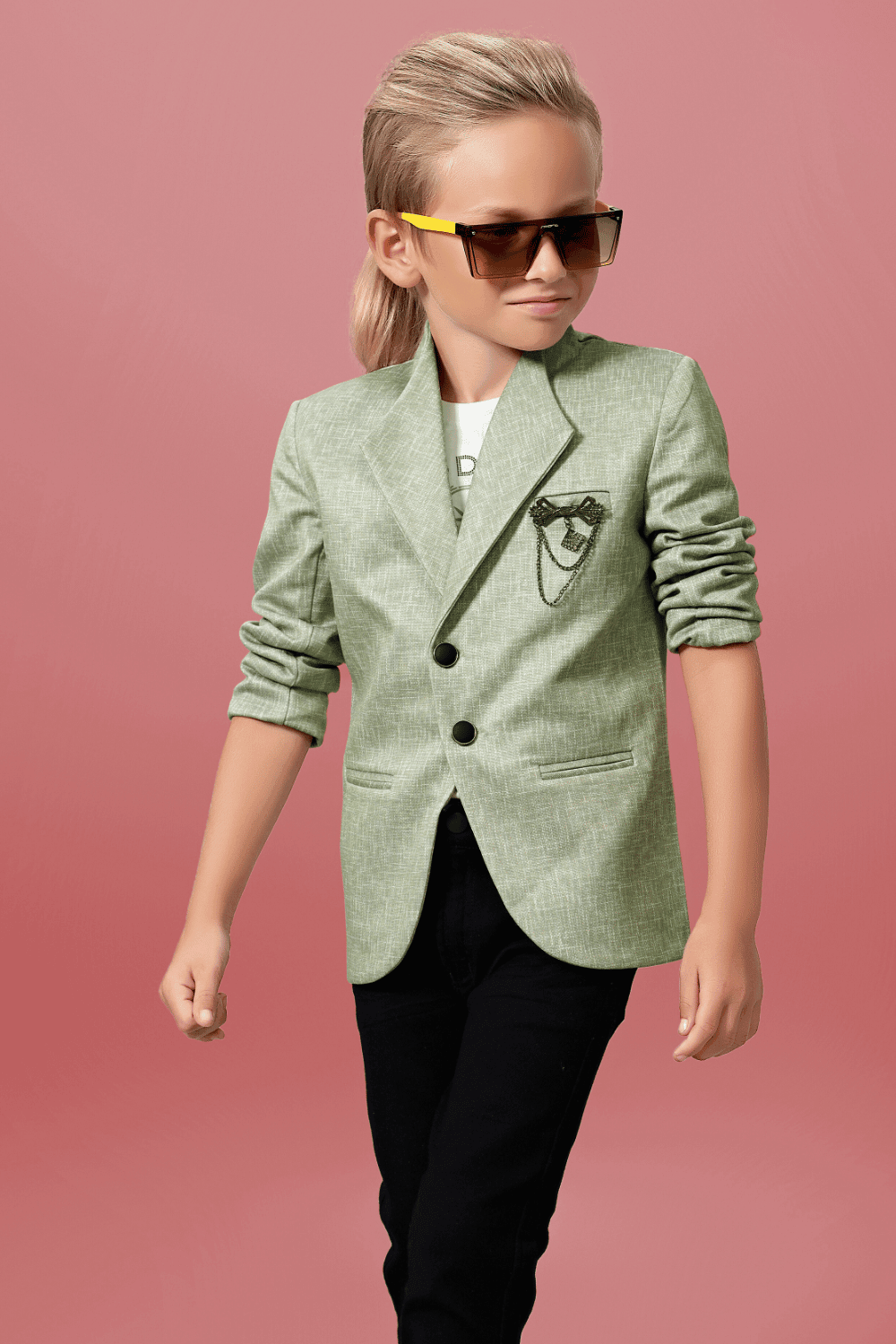 Cream and Black with Pista Green Waist Coat and Set for Boys with Belt - Seasons Chennai