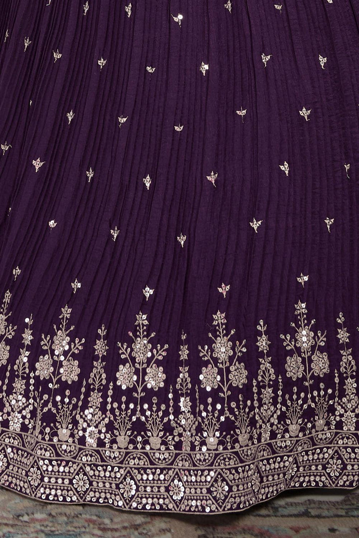 Purple Mirror, Stone, Thread and Zari work Jacket Styled Lehenga Choli for Girls - Seasons Chennai