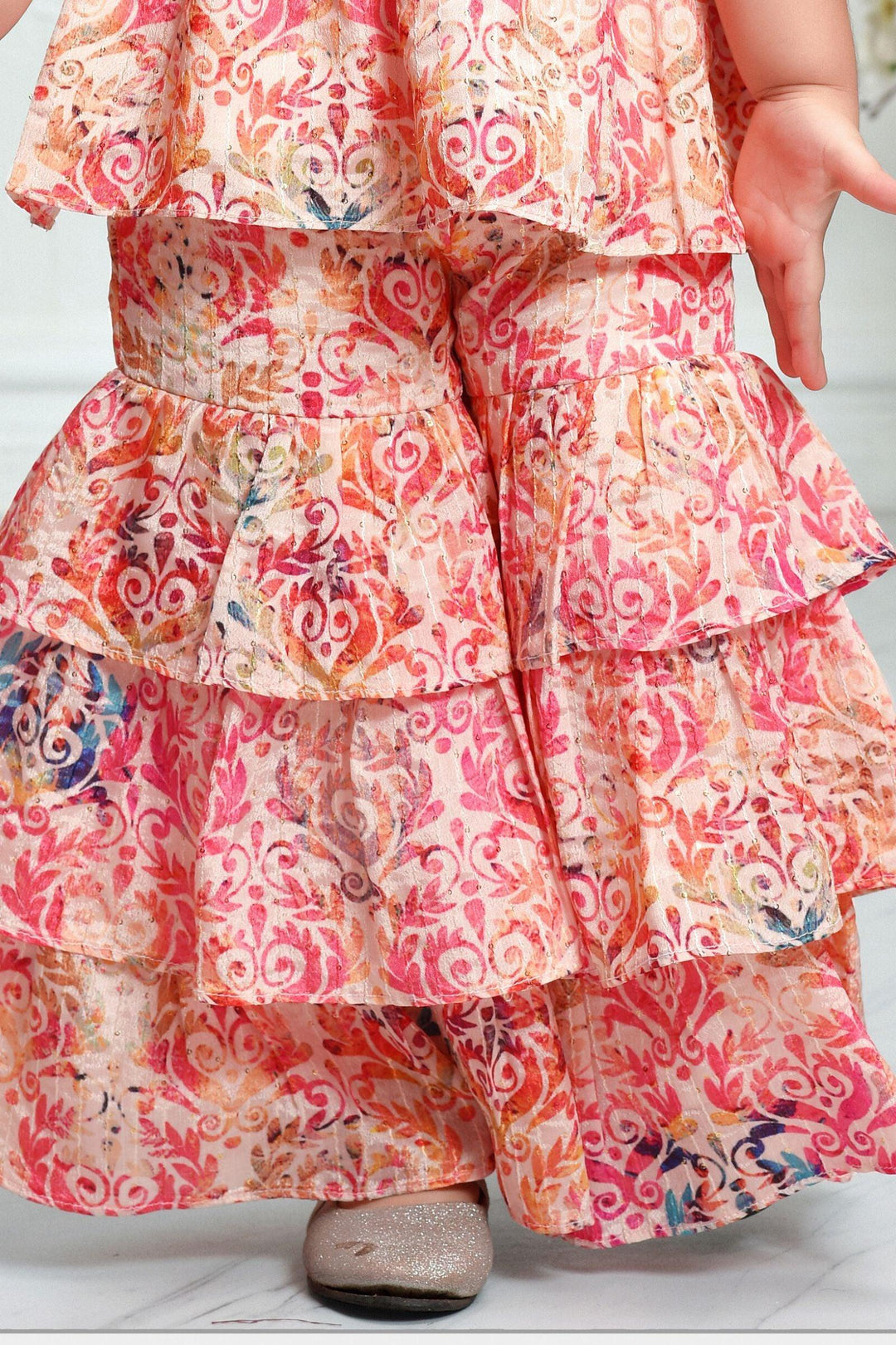 Cream Multicolor Digital Print and Thread Weaving work for Girls Sharara Suit Set - Seasons Chennai