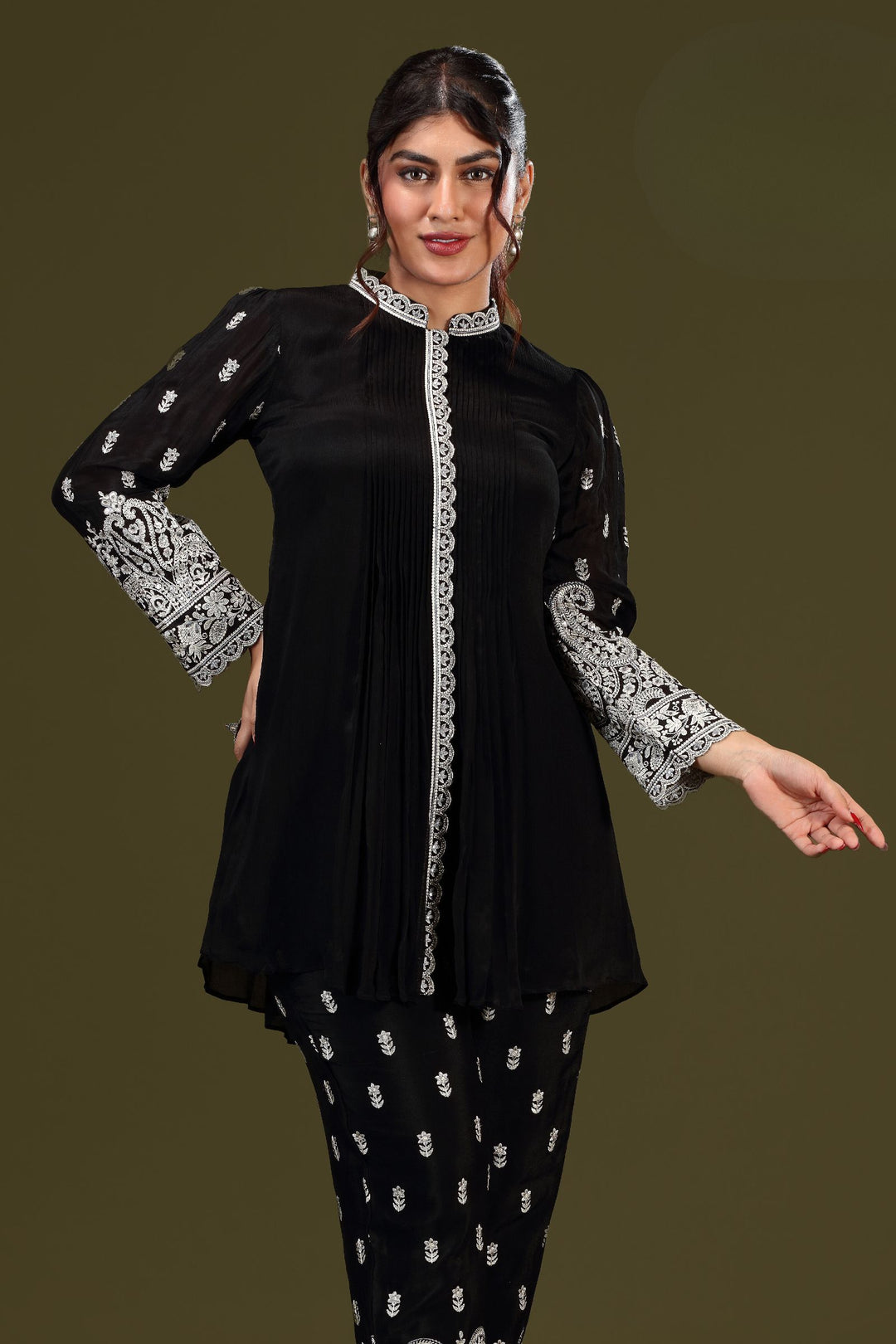 Black Embroidery and Sequins work Salwar Suit with Straight Pant
