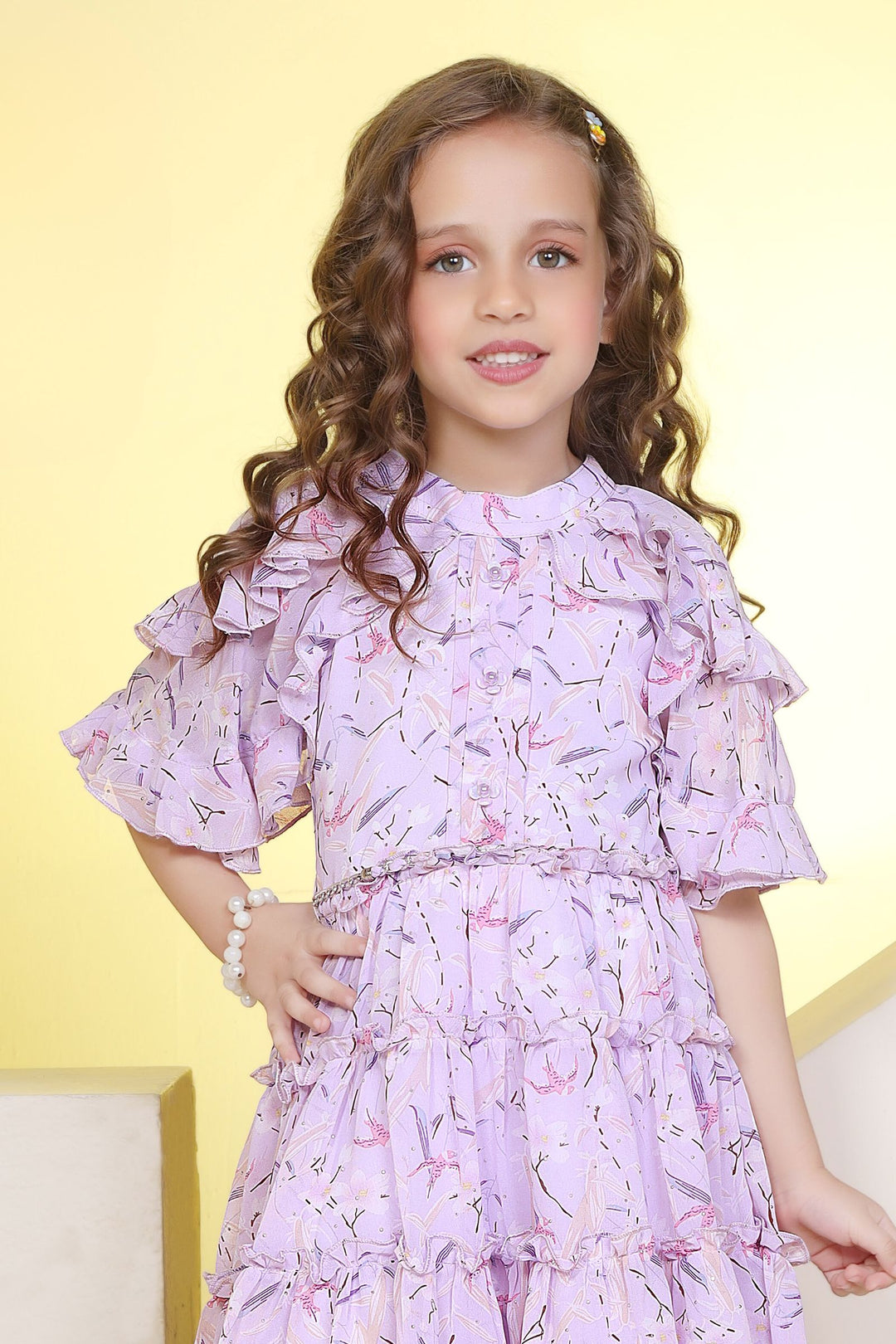 Lilac Abstract Print Knee Length Casual Frock For Girls