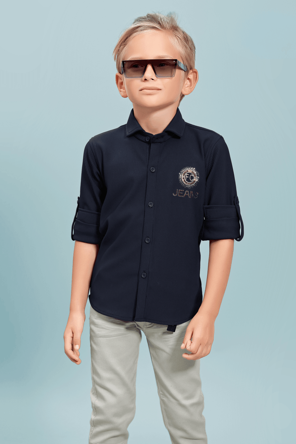 Navy Blue with Grey Casual wear Pant and Shirt Set for Boys - Seasons Chennai