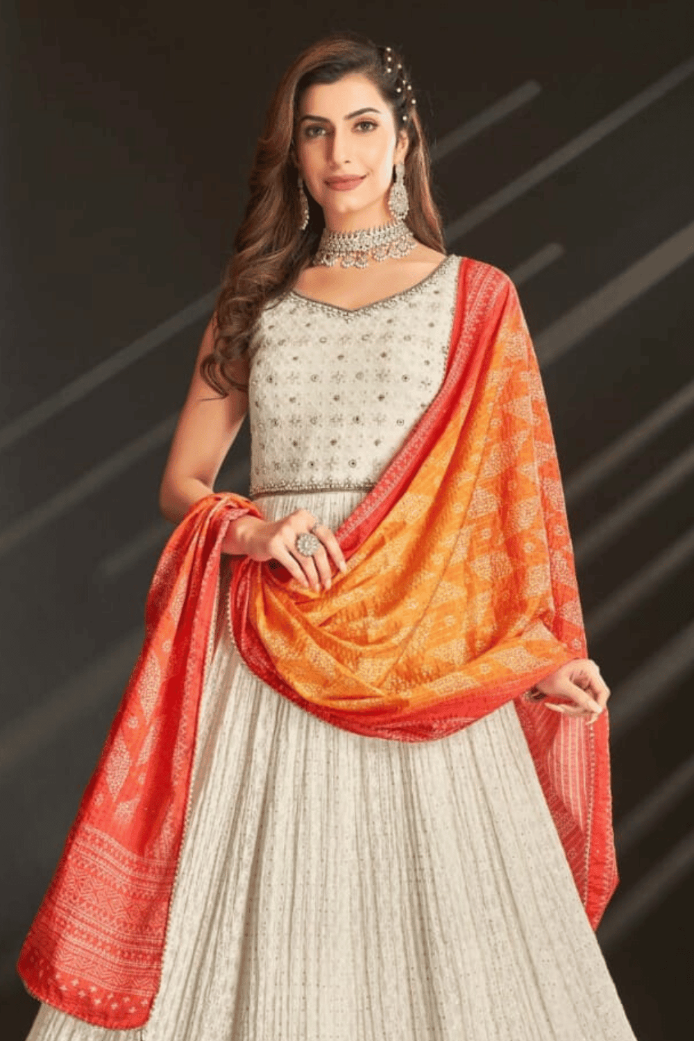 Cream Thread, Sequins, Pearl, Beads and Stone work Floor Length Anarkali Suit - Seasons Chennai