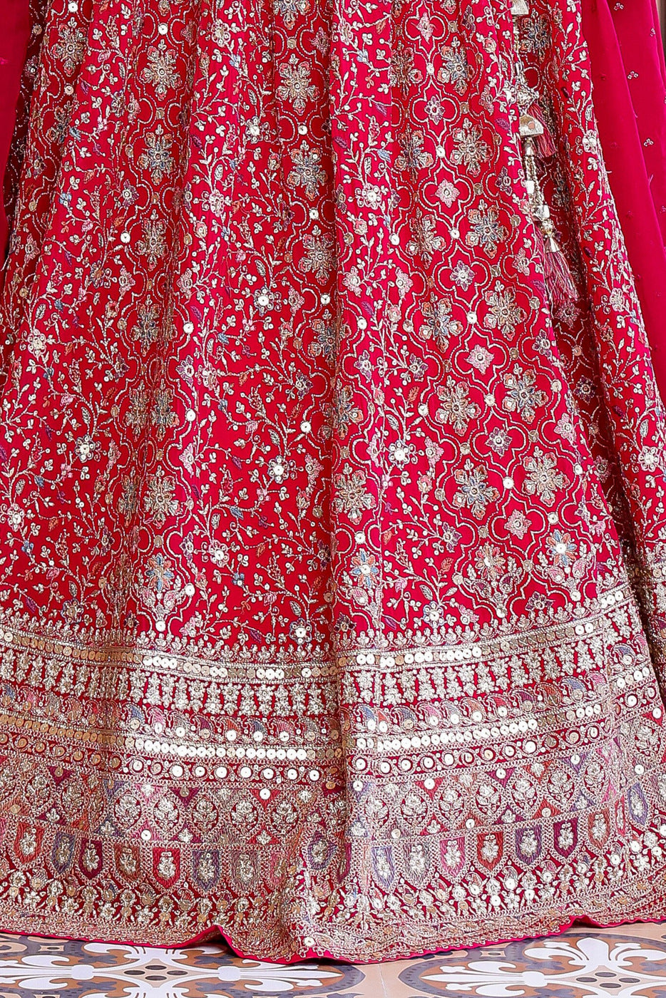 Rani Pink Zari, Sequins and Thread work Lehenga Choli for Girls