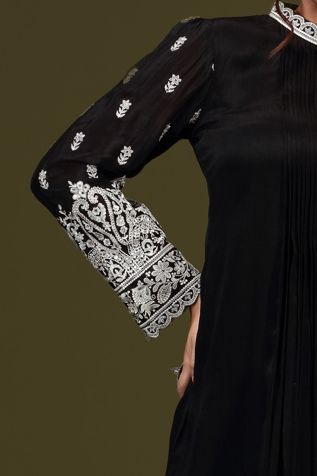 Black Embroidery and Sequins work Salwar Suit with Straight Pant
