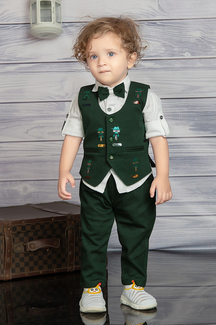 Green with White Waist Coat and Set for Boys