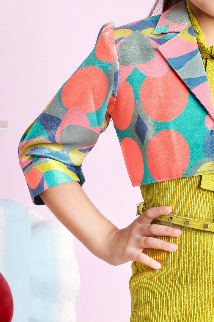 Neon Yellow Multicolor Printed Jacket Styled Jumpsuit for Girls - Seasons Chennai