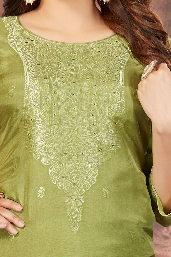 Green with Banaras work Straight Cut Salwar Suit
