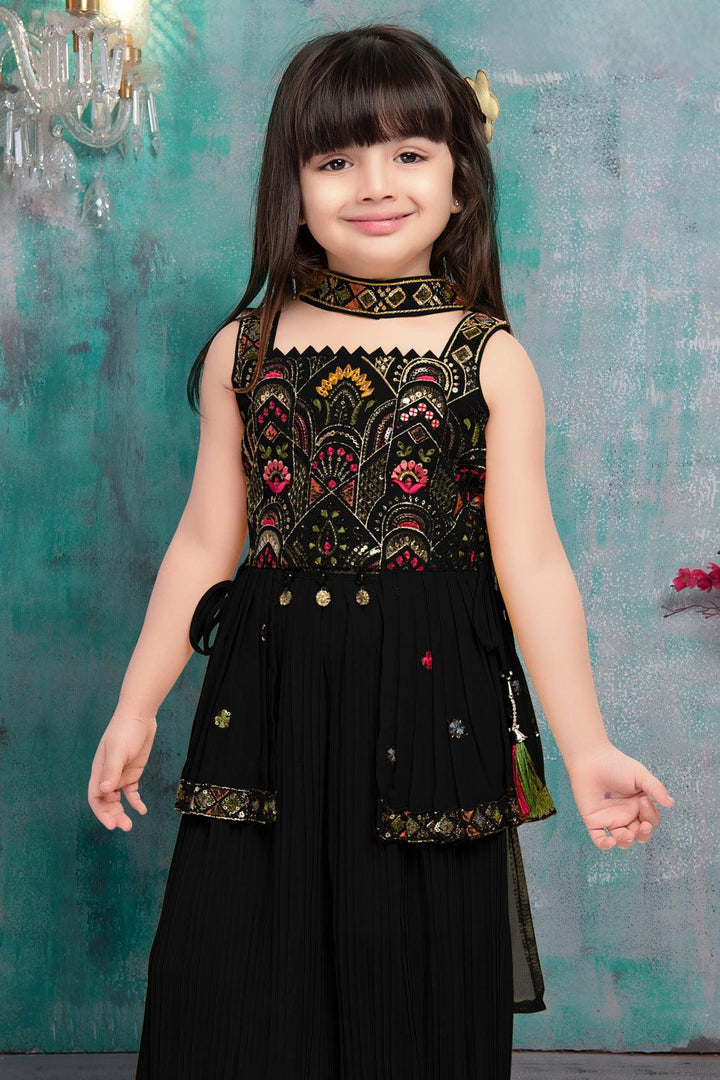Black Sequins and Multicolor Thread work Peplum Top and Afghani Set for Girls - Seasons Chennai