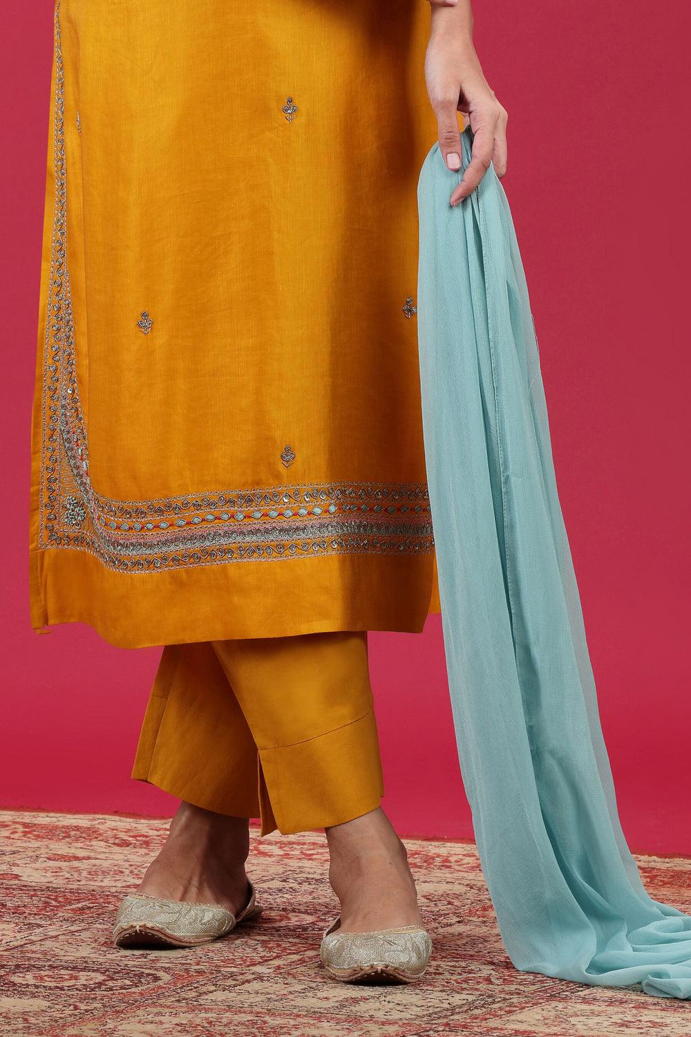 Yellow Sequins, Zari and Zardozi work Straight Cut Salwar Suit - Seasons Chennai