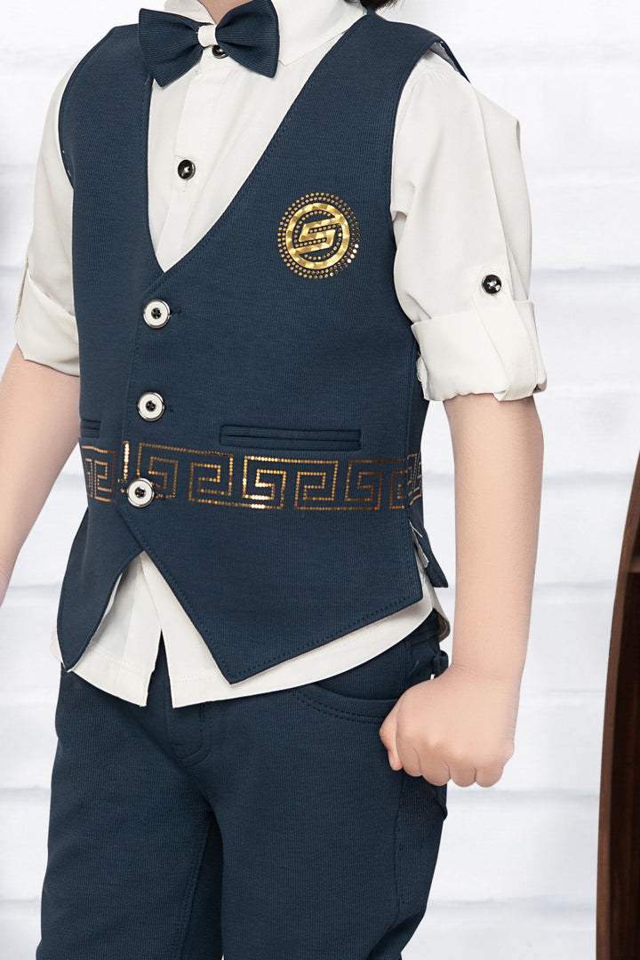 White with Blue Waist Coat and Set for Boys