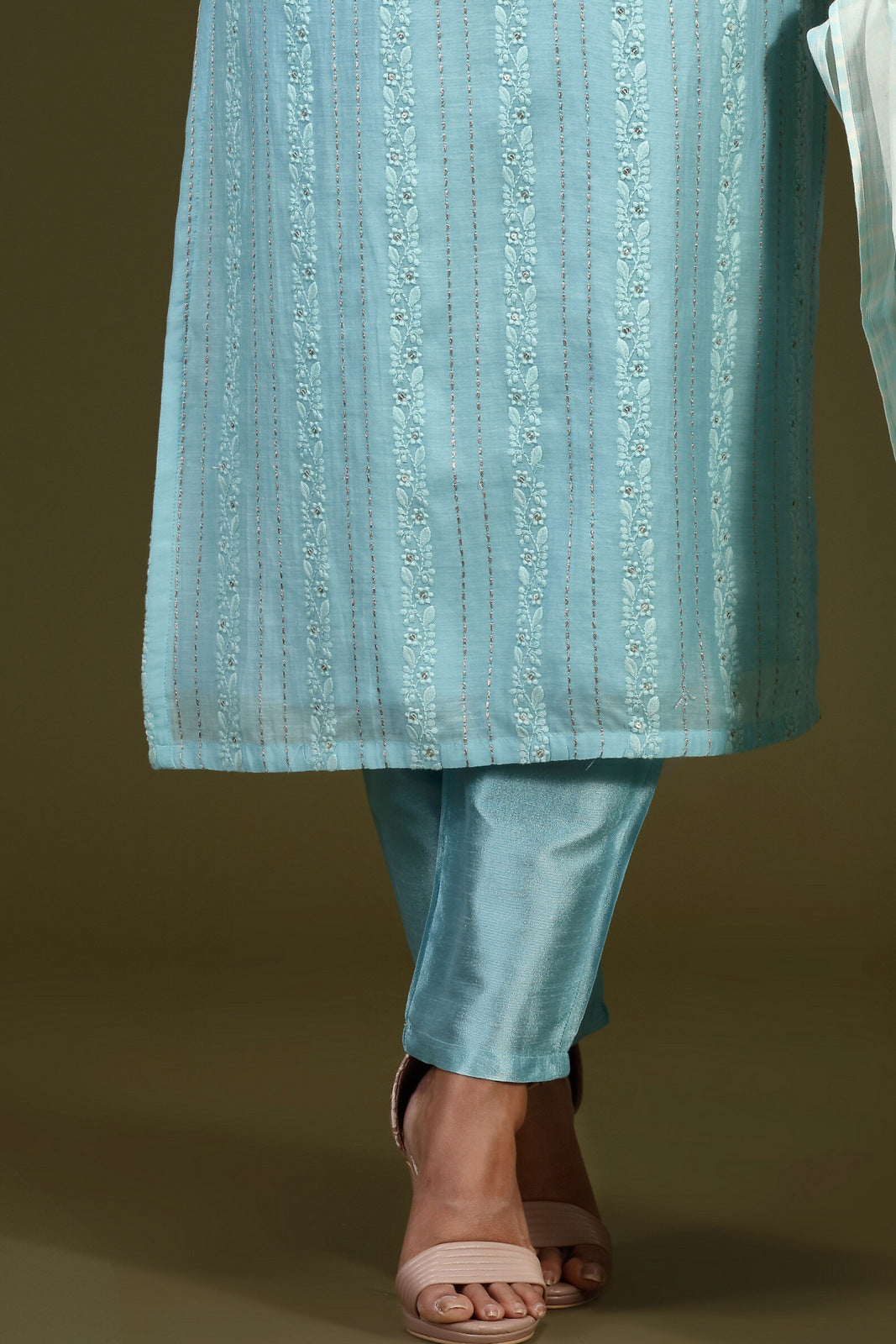 Sky Blue Embroidery and Zari work Straight Cut Salwar Suit