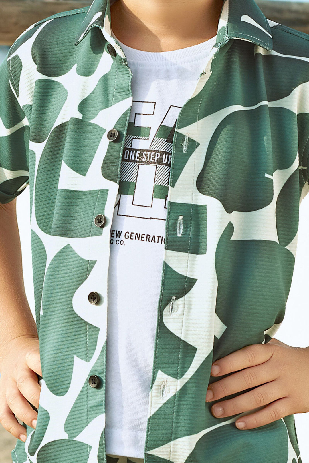 Half White with Green Printed Co-ord Set for Boys