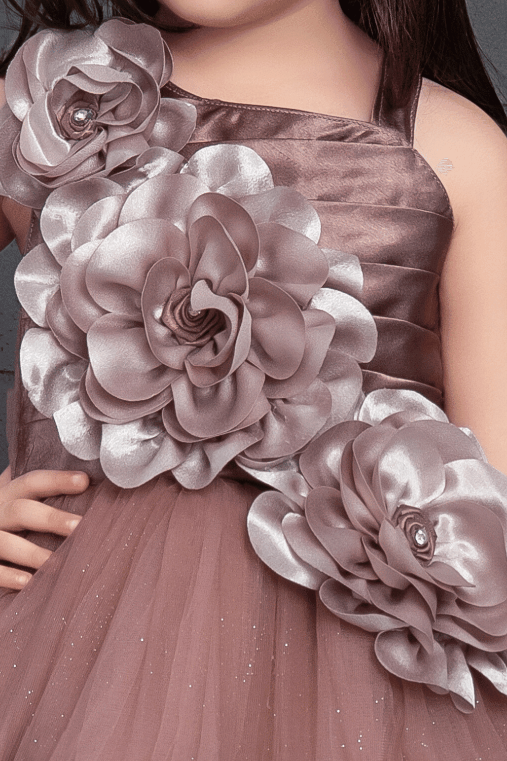Onion Handmade Flower and Glitter work Knee Length Ball Frock for Girls - Seasons Chennai