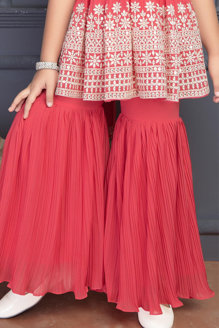 Dark Pink Sequins and Zari work Peplum Top and Sharara Set for Girls - Seasons Chennai