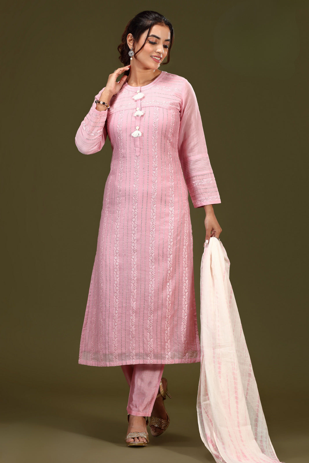 Pink Embroidery and Zari work Straight Cut Salwar Suit