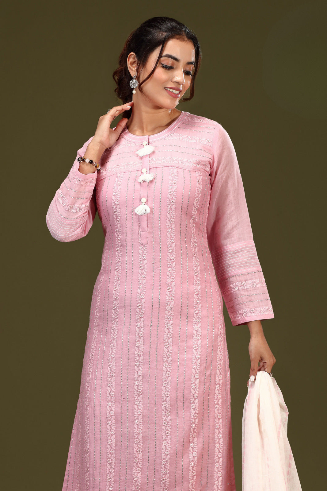 Pink Embroidery and Zari work Straight Cut Salwar Suit