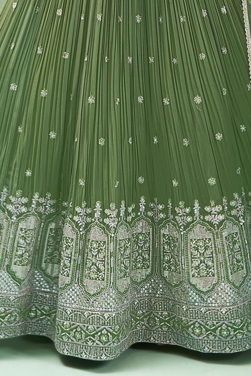 Green Sequins, Zari and Thread work Floor Length Anarkali Suit - Seasons Chennai