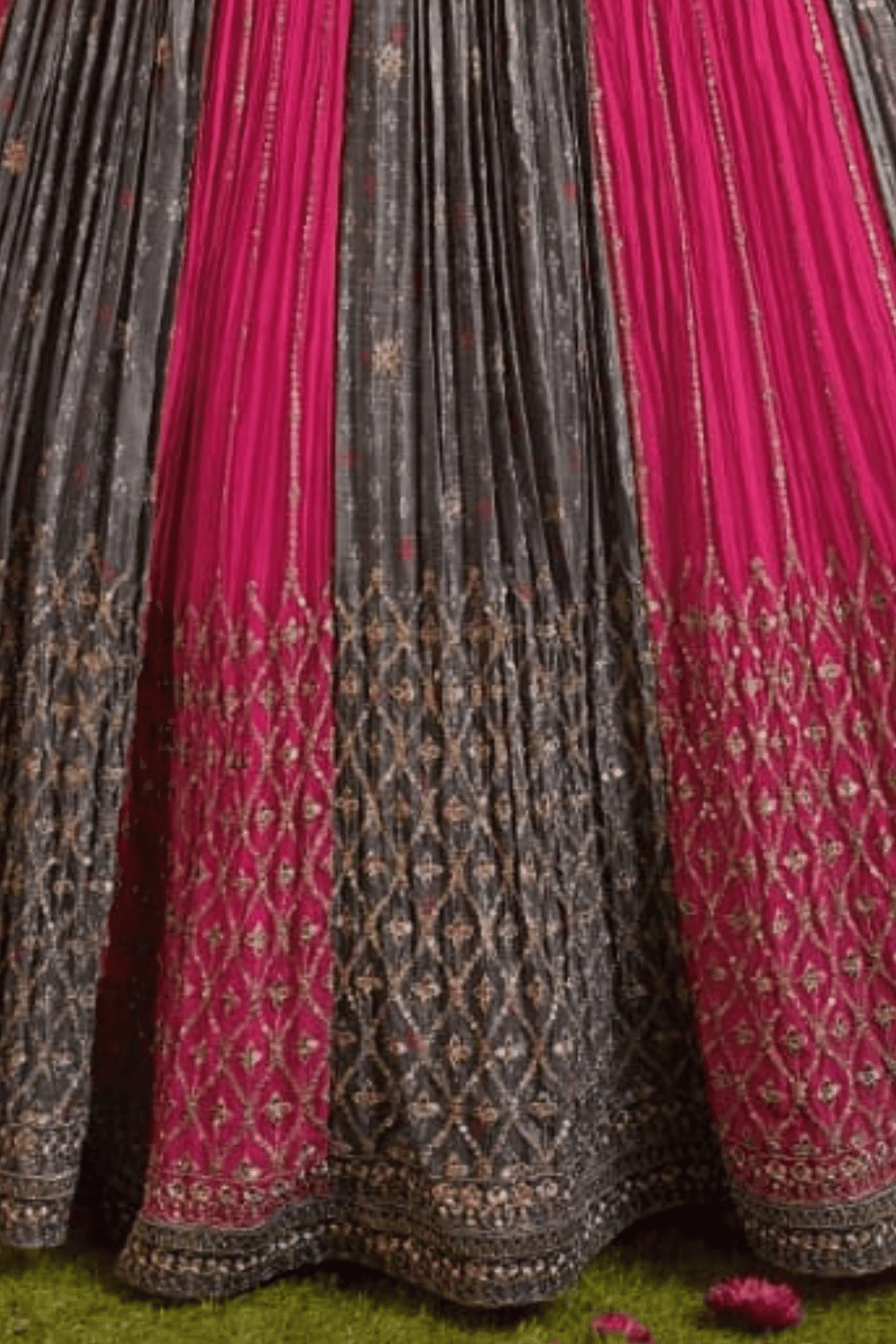 Pink with Grey Zari, Sequins and Stone work Crop Top Lehenga - Seasons Chennai