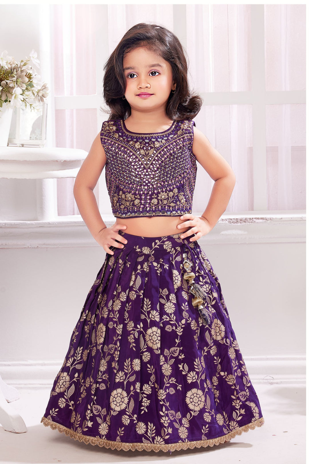 Purple Mirror and Zari work Lehenga Choli for Girls Seasons Chennai