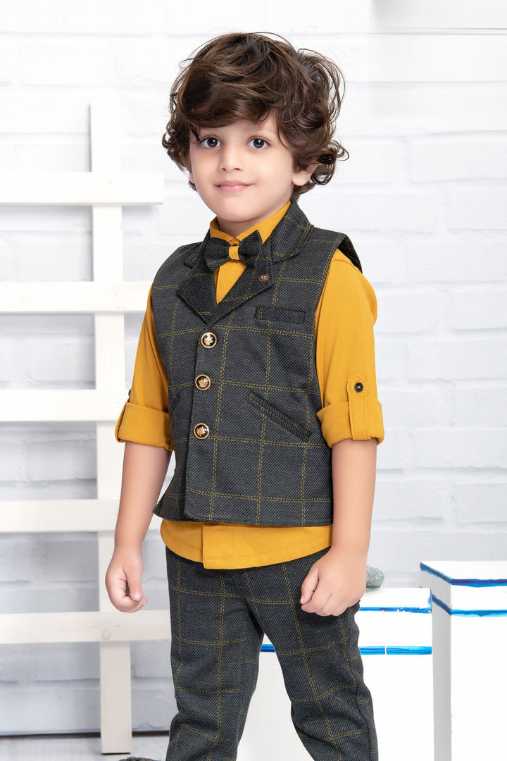 Grey with Mustard Waist Coat and Set for Boys