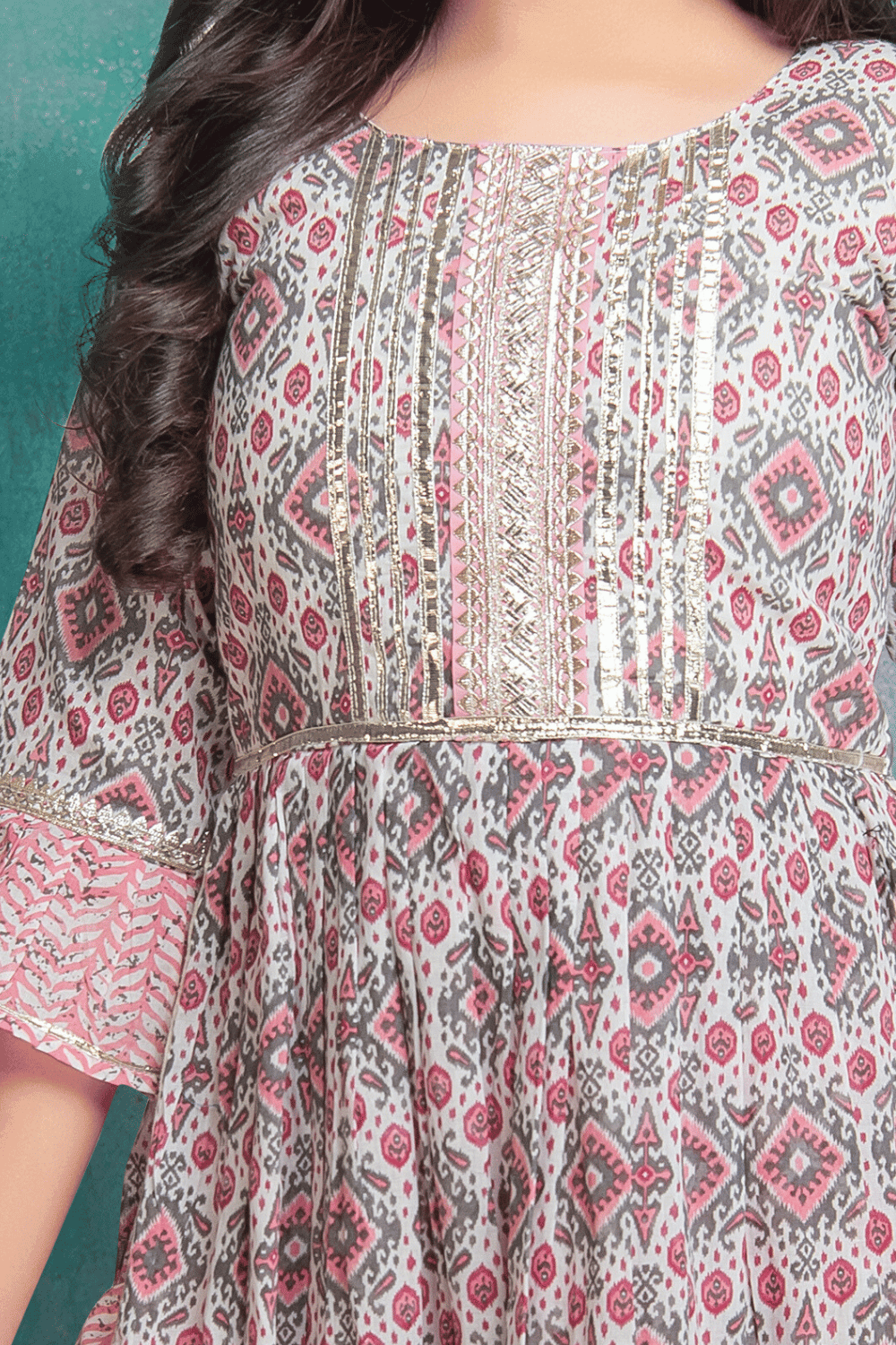 Half White with Pink Digital Print for Girls Sharara Suit Set - Seasons Chennai