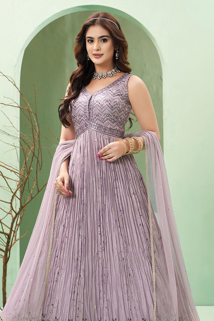 Lilac Thread, Zari and Sequins work Floor Length Anarkali Suit - Seasons Chennai