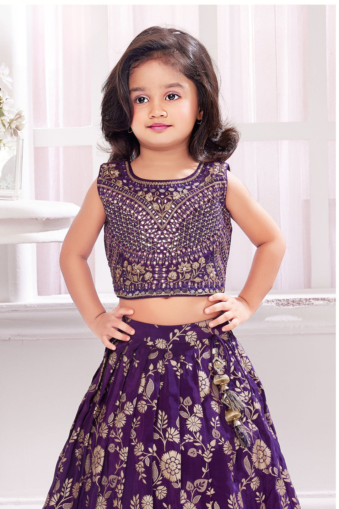 Purple Mirror and Zari work Lehenga Choli for Girls Seasons Chennai