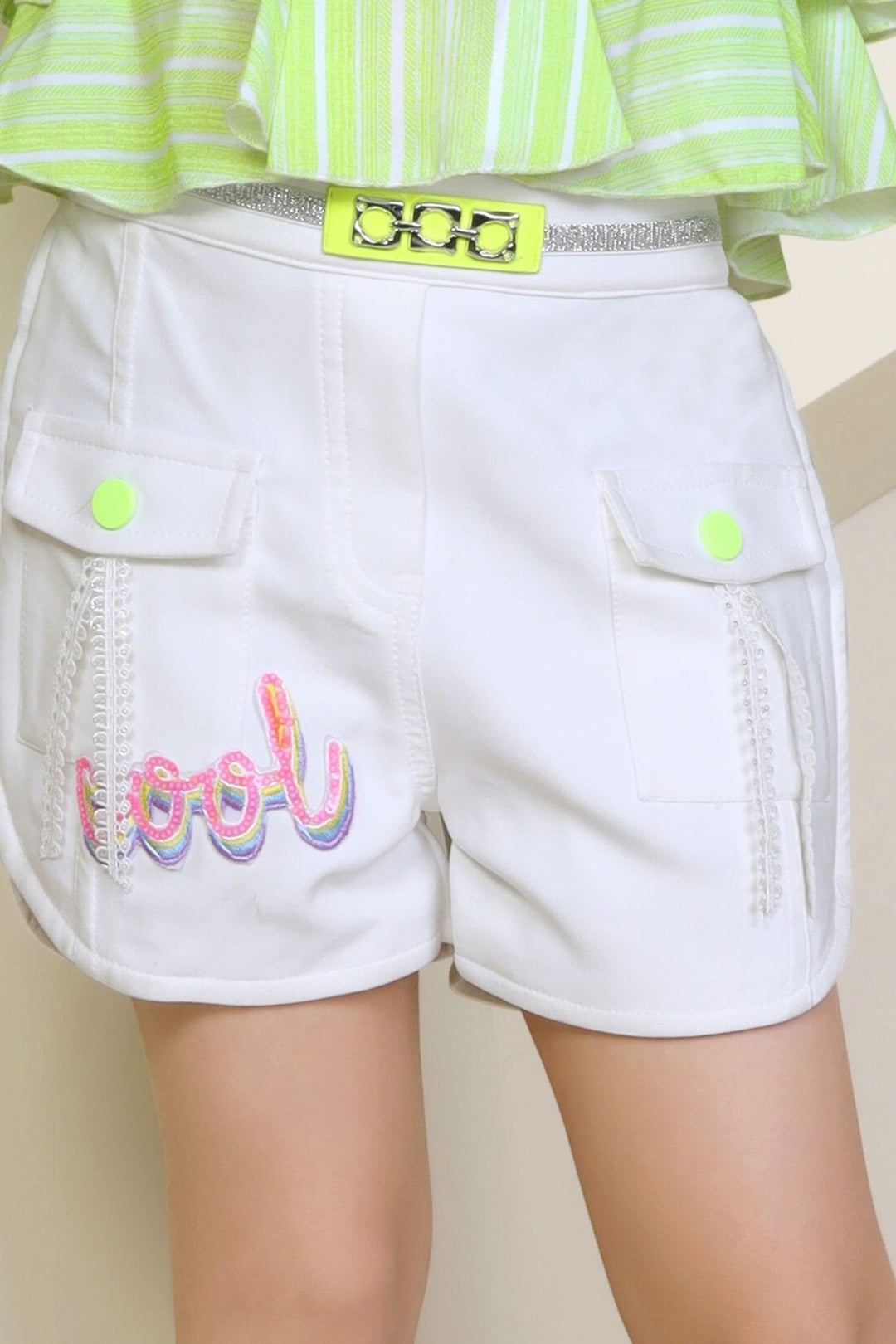 Green with White Printed Top and Shorts For Girls