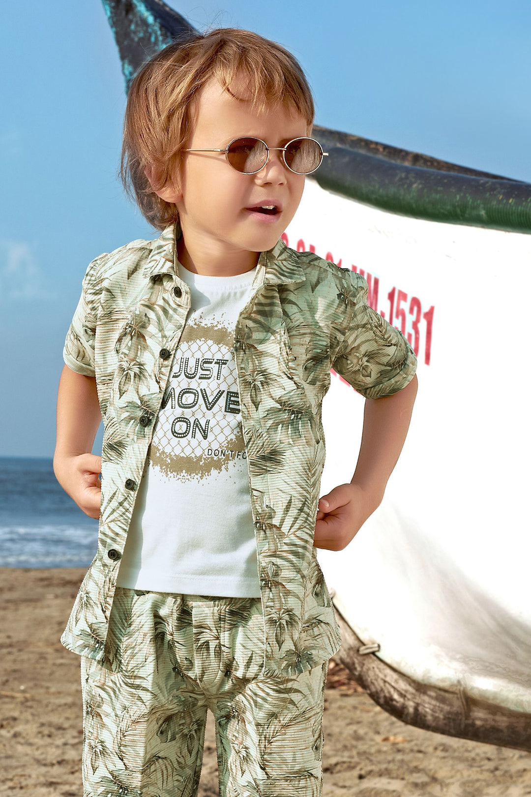 Fawn with White Printed Co-Ord Set for Boys