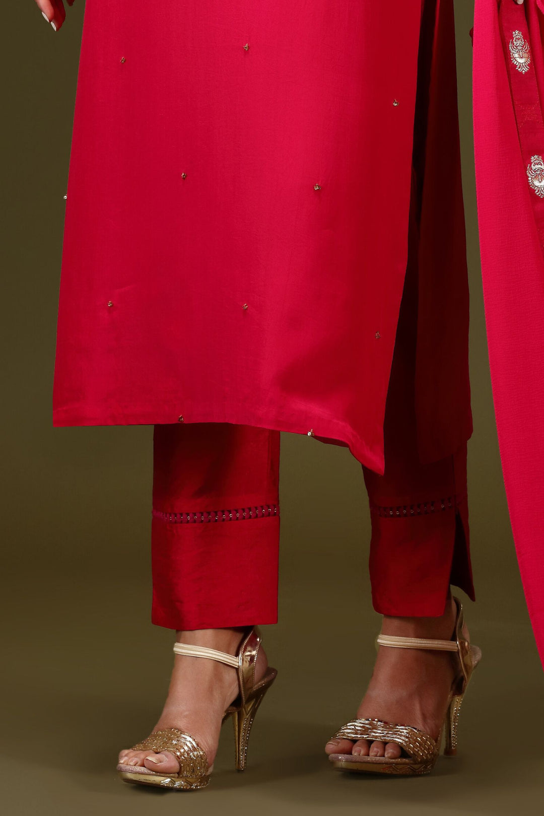 Rani Pink Zardozi, Sequins and Beads work Straight Cut Salwar Suit