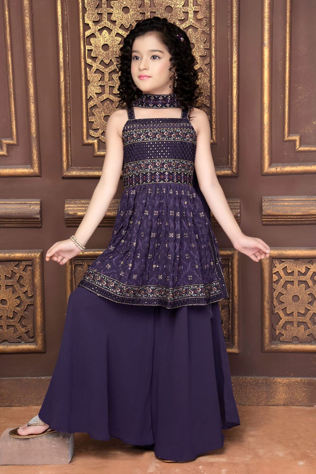 Lavender Thread, Sequins and Zari work Palazzo Set For Girls