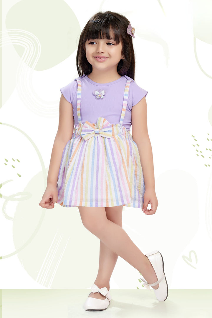 Lavender with Multicolor Dungaree Set for Girls