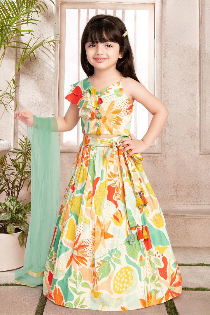 Cream with Multicolor Digital Print Lehenga Choli for Girls - Seasons Chennai