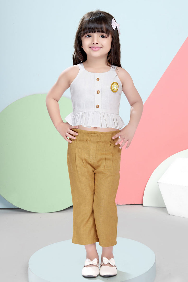 Half White with Mustard Culottes Set for Girls
