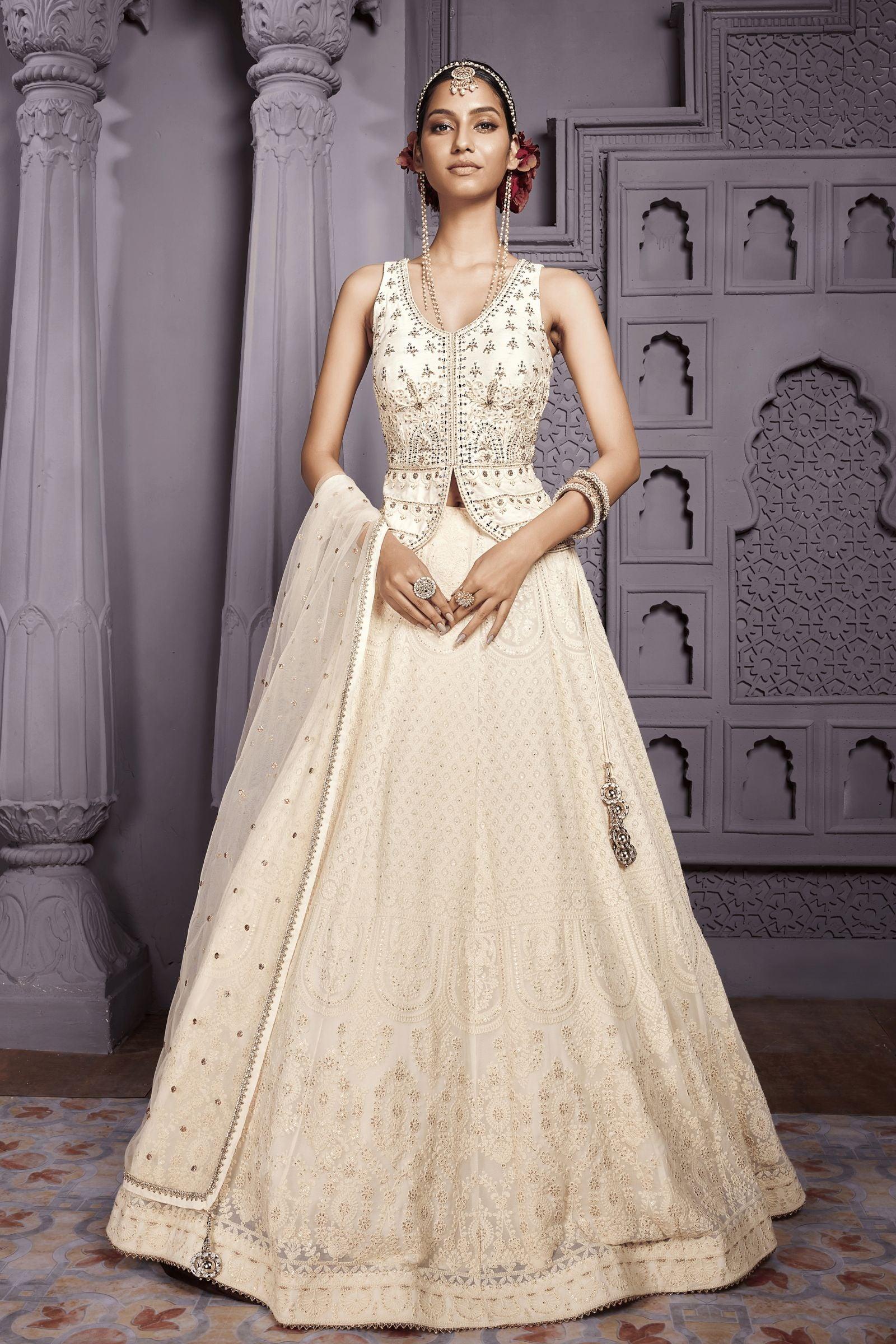 Cream color heavy embroidered net party wear gown dress – Kasturi Creations