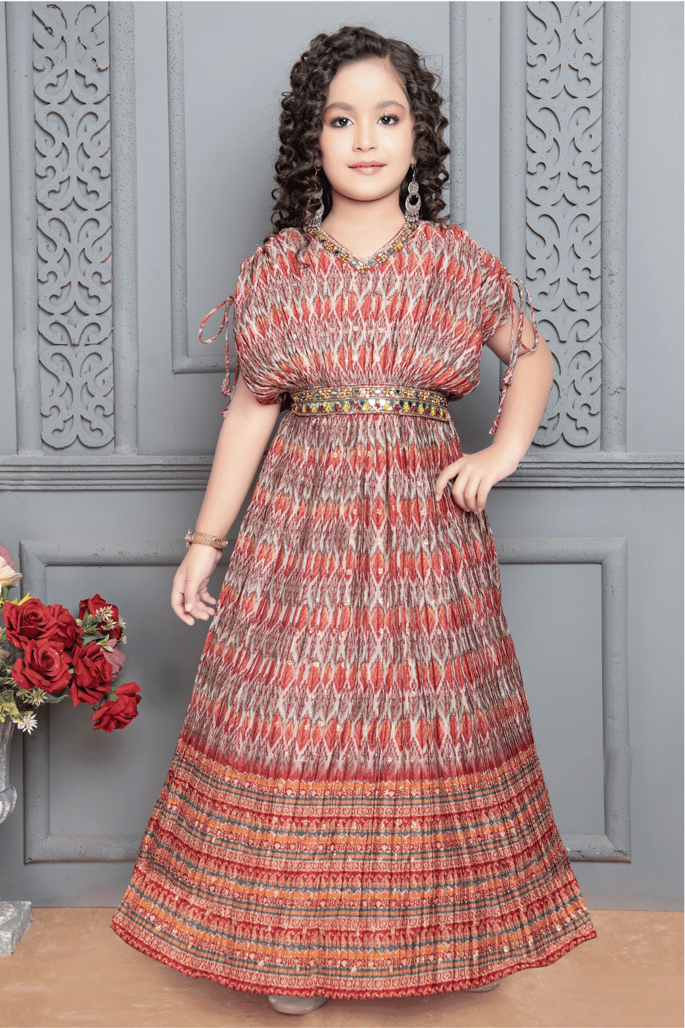 Multicolor Digital Print, Stone, Mirror and Sequins work Poncho Style Long Party Gown for Girls - Seasons Chennai