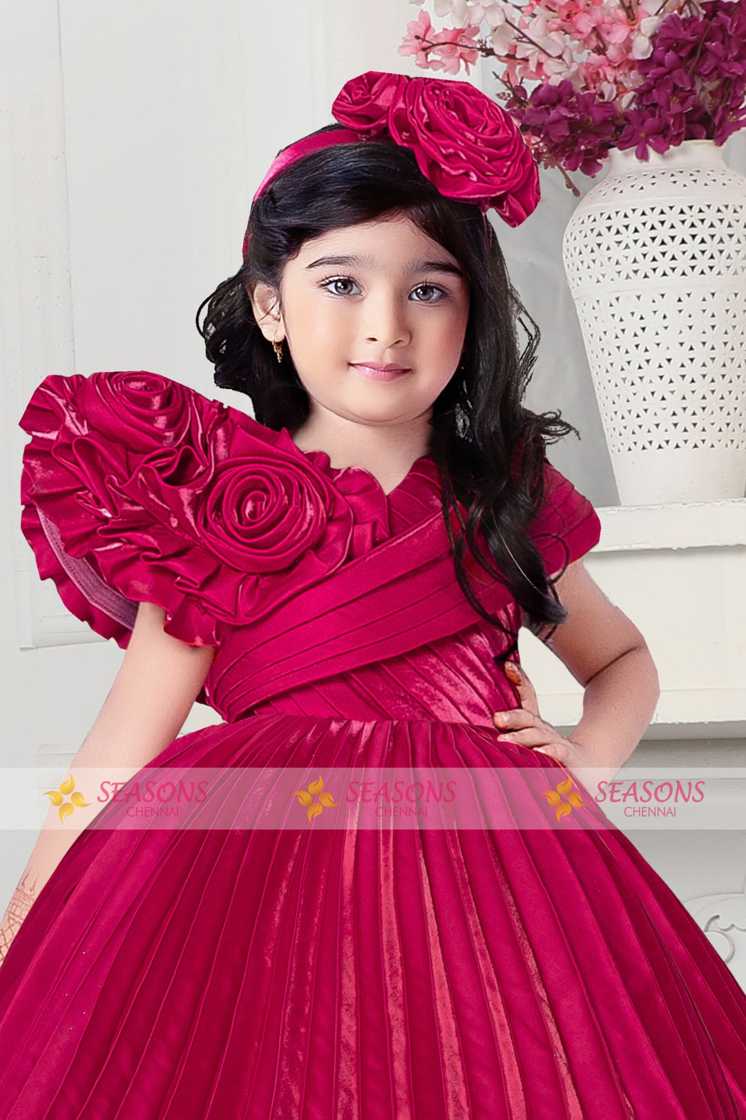 Red Short Partywear Frock for Girls